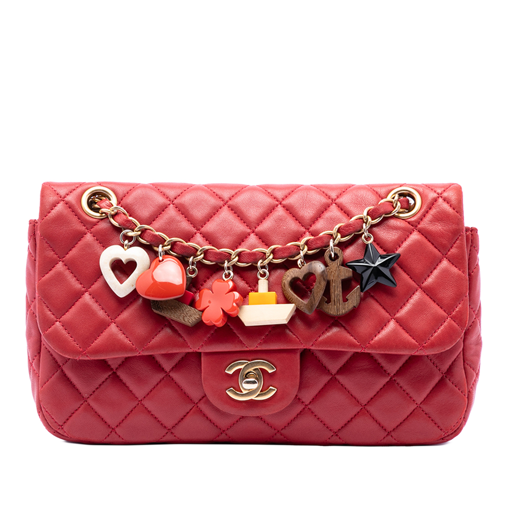 Pre-Loved Chanel Medium Classic Lambskin Marine Charms Single Flap